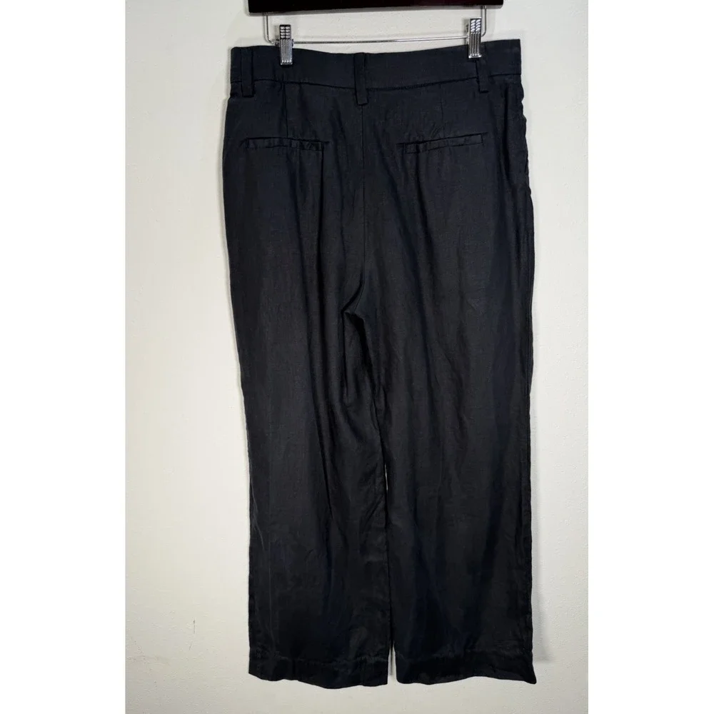 REFORMATION Trouser Pant 100% Linen Women's 10 Petite Black Wide Leg Chic Modern